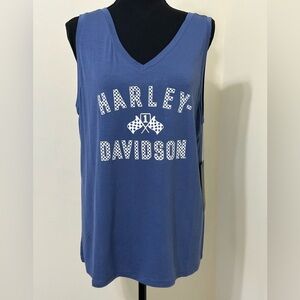Harley Davidson Double V-Neck Ladies Tank Top Blue. Sz Large
